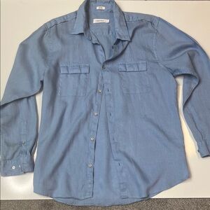 Light Blue Linen Button Down Shirt Calvin Klein Size Large
